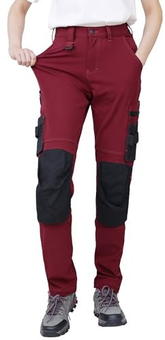 WORK IDEA Pantalon de travail stretch pour femme avec genouillères en Cordura : élégance résistante pour les plus hautes, rouge foncé, 34