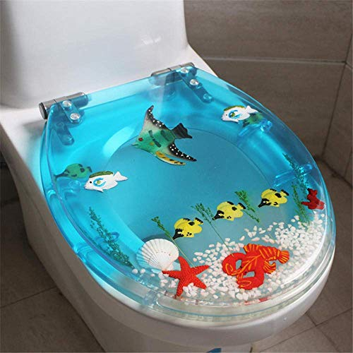 Toilettensitz, automatisch absenkbarer Toilettensitz aus Kunstharz, Toilettendeckel in verschiedenen Designs, stabile Qualität, einfache Installation, Wellen (Kleiner Fisch)