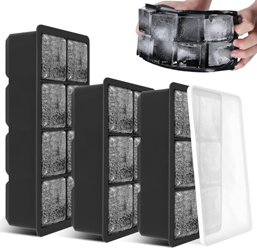 3pcs Cubiteras para Hielo Grande con Tapa，Bandejas de Cubitos de Hielo，Moldes para Hielo de Silicona sin BPA, Cubitera Apilable y Fácilmente Extraíble，para Whisky, Vino, Fruta, Puré de Fruta