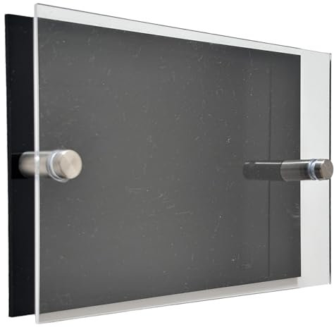 Acrylic House Sign Blank : Perfect to Customise: 195mm x 130mm : 3mm Thick, Clear Front and Colour Back Plates, With Standoffs (Black Back Plate)