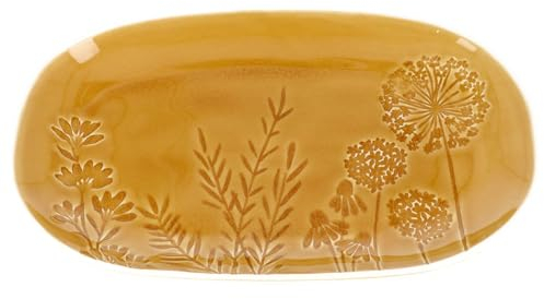 Ochre Oval Plate, Mustard Oval Plate, Yellow Meadow Flower Pattern Plate, Stylish Dinnerware, Side Plate, Bread Plate, Orange Plate, Spring Summer Kitchen Gift, Al Fresco Dinner Party Housearming Gift