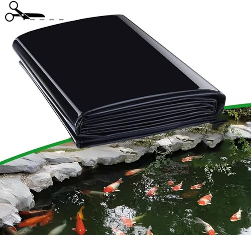 Dtyubfg LLDPE Teichfolie, 4 x4m, schwarz Teichfolie, 15x20m Fischteichfolie, für Wasserfall, Teich Gartenbrunnen, Springbrunnen und Fischteiche, Flexibler, einfacher Betrieb