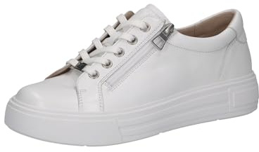 CAPRICE Damen Sneaker flach aus Leder mit Reißverschluss, Weiß (White Nappa), 39 EU