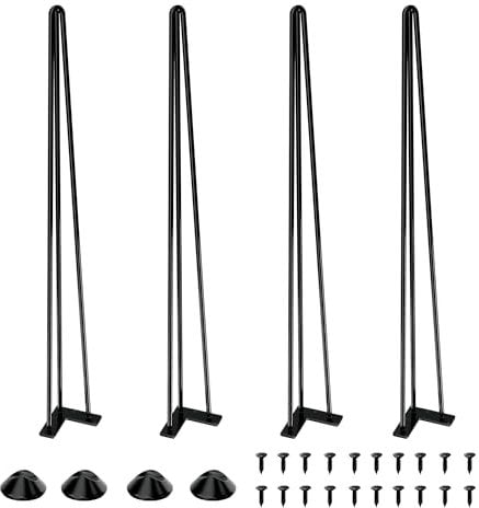SANKEYTEW 86cm Metal Table Legs, Set of 4 Hairpin Legs, Feet for Furniture, Metal Coffee Legs, Dining Table, with Floor Protectors and Screws Available (86 cm, 3 Rod)
