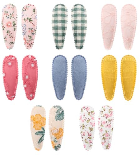 Qianyu 16 PCS Toddler Snap Hair Clips for Fine Hair Flower Bows Barrettes Fully Lined Alligator Clips Baby Side Clips Versatile Fabric Hair Accessories for Baby Infants Toddler Kids (Set 1)