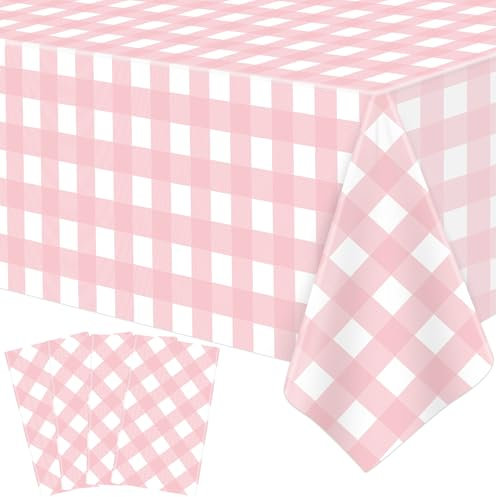 Confezione da 4 Tovaglie a Quadri Rosa e Bianchi, Classica Tovaglia Rettangolare, Decorazioni per Feste, Picnic, Barbecue, Vacanze e Compleanni, 130 x 214 cm