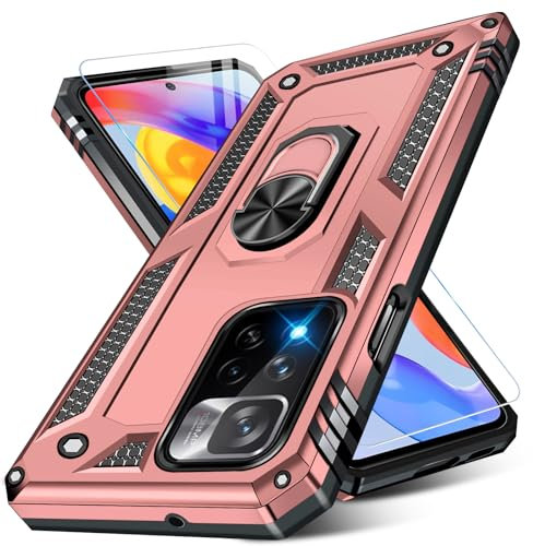 Vaki Funda para Xiaomi Redmi Note 11 Pro funda con protector de pantalla, funda protectora Note 11 Pro 5G con anillo de metal de 360°, soporte antigolpes para Redmi Note 11 Pro Case Cover (rosa)