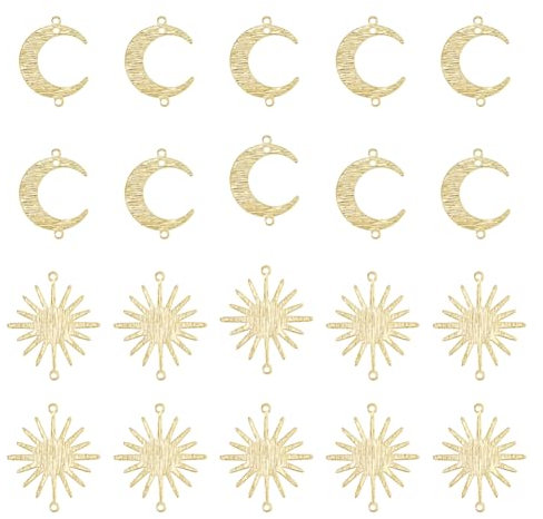 Hobbspring 40 Stück Messing Mond Verbinder Sonne Und Mond Goldene Charme Kleiner Sonnen Schmuck Anhänger Halbmond Blanker Anhänger Für Schmuck Armbänder Halskettenherstellung