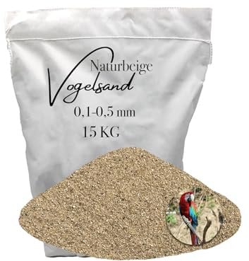 15kg Vogelsand 0,1-0,5 mm ohne Zusatzstoffe wie Anis und Grit Beiger keimfrei qualitativ hochwertig Bodengrund für Käfige