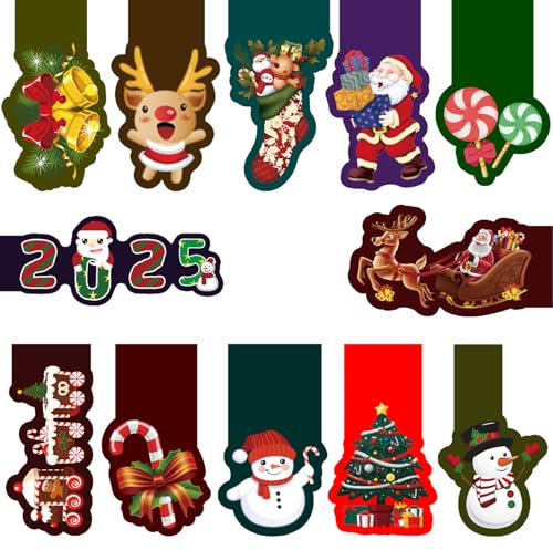 Weihnachten Magnetische Lesezeichen, 12 Stück Bunt Niedlichen Lesezeichen, Lesezeichen Magnetisch Kinder, Geeignet für Studium, Büro, Weihnachtspräsente für Freunde