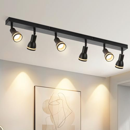 meoaow LED Deckenstrahler 6 Flammig Schwarz Wohnzimmer Deckenlampe Strahler Schwenkbar GU10 Spot Lampe Modern Deckenleuchte Deckenspot für Küche, Schlafzimmer, Flur, Ohne Leuchtmittel