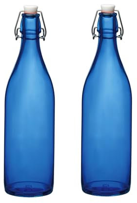 Bormioli Rocco Giara - Botellas con tapa abatible de 33 ¾ onzas, paquete de 2 botellas redondas de vidrio con tapón, para bebidas, batidos, kéfir, cerveza, refrescos, jugos, kombucha, agua, vinagre,
