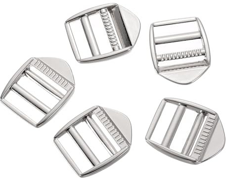sourcing map Metal Ladder Lock Slider, 5Pcs 1 Inch Zinc Alloy Adjustable Buckle Webbing Strap Release Buckles for Backpack Strap Replacement (Silver)