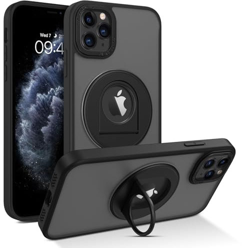 VENINGO Magnetica Cover per iPhone 11 Pro Max Custodia Compatibile con MagSafe Cover Traslucida Opaca Supporto Per Anelli Custodia per iPhone 11 Pro Max 6,5 Pollice Nero