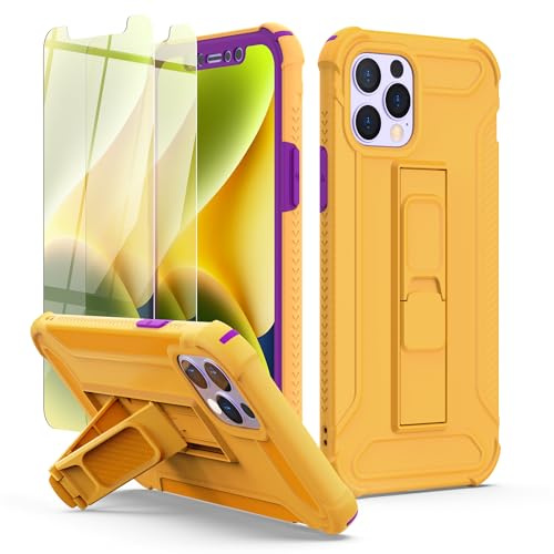 ORETECH for iPhone 12 Case, Built-in Kickstand Phone Holder - Blue | 2 x Tempered Glass Screen Protectors, Heavy Duty Military Grade Drop Shockproof Protection
