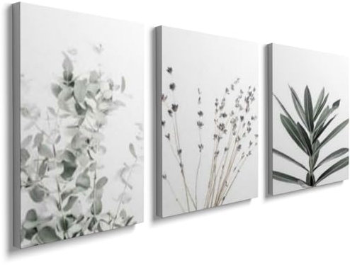 Set of 3 Botanical Prints White - Wall Art Living Room Lounge Bedroom Poster Home Decor 1103