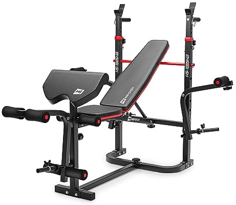 Hop-Sport HS-1065 Folding Weight Bench – Adjustable Bench Press with Barbell Rack, Preacher Curl, Butterfly Arms & Leg Developer, Home Gym Bench