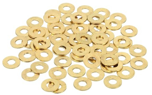 sourcing map 70 Pack Brass Flat Washer, M4 Copper Washers Crush Washer Kit Assortment, 4mm ID, 10mm OD, 0.8mm Thick for Bolts Screws Machinery Repair, Outdoor Construction