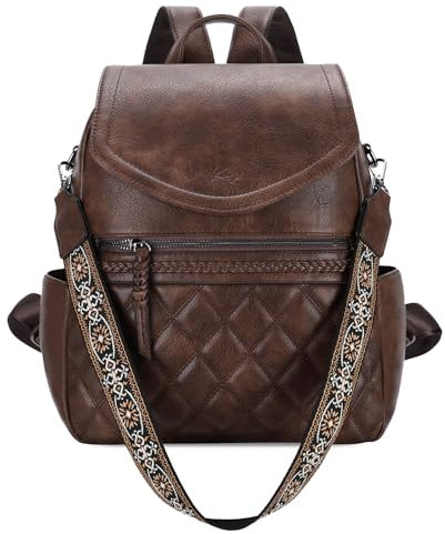 Kasgo Damen Rucksack PU Leder, Wasserdichte Modern Anti-Diebstahl Große Kapazität Cityrucksack Frauen Handtasche für Schule Arbeit Reisen Kaffee