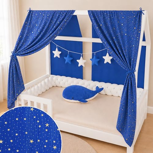YellowNest Hausbett Himmel (2er Pack) - 100% Baumwolle - Betthimmel Hausbett aus Musselin (2er Pack) - Himmelbett Vorhänge für 70x140 cm (Marineblau, 62 x 270 (2er-Set))
