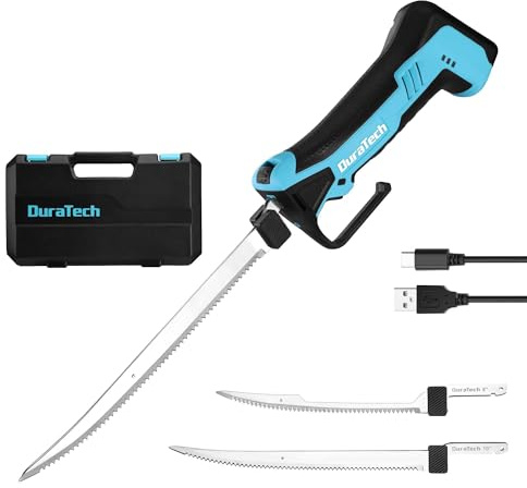 DURATECH 12 V Cordless Fillet Knife Kit | 20 cm & 25 cm Blades, Food Grade, Safety Lock, Portable Fish Cutting Tool