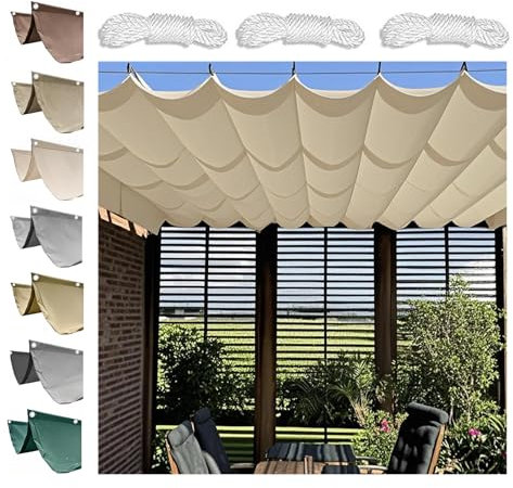 Rétractable Vague Voile Ombrage,D'ombrage Bâche Ombrage Protection UV Solaire pour Jardins Balcons Terrasse Pergola Sable,95% UV,Imperméable (Beige,1.5x5M (WxL))