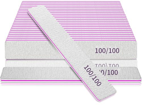 Limas de uñas de grano 100/100, lavables, 25 unidades, lima de uñas de doble cara para uñas naturales y extensión de uñas de polietileno, limas de uñas de gel para uñas