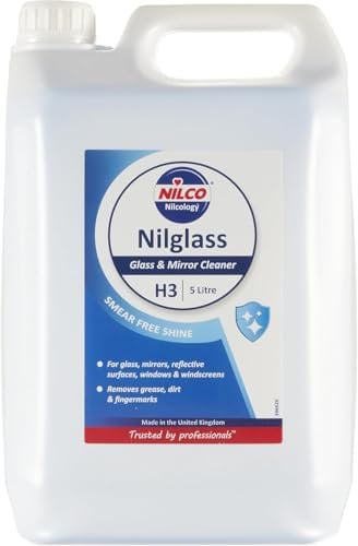 Nilglass H3 Professional Glass & Mirror Cleaner 5L Pack of 1 – Streak-Free, Smudge-Free, Fast-Drying Window & Glass Cleaner | Suitable for Mirrors, Glass Surfaces & Windows