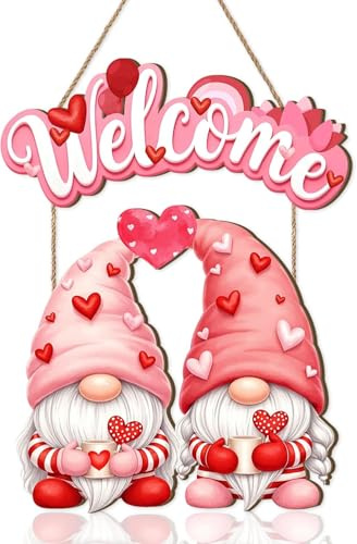 HPNIUB Rosa Gnome Welcome Herz Valentinstag Wandhanger Liebe Romantisch