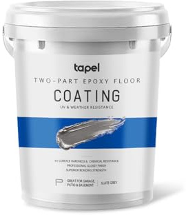 Tapel 2-Part Epoxy Floor Coating Kit – Self-Leveling High Gloss Finish, Chemical & Abrasion Resistant Concrete Sealer for Garage, Basement & Workshop – 4L Covers 20 m² (ONE COAT), Slate Grey