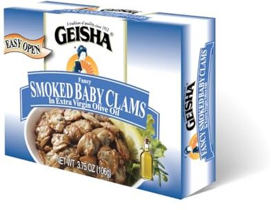 GEISHA Smoked Baby Clams in Extra Virgin Olive Oil 3.75oz (Pack of 12), Baby Clams| Gluten Free – No Sugar Added – Wild Caught – Good Source of Protein