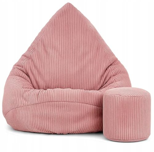 Slevobox Sitzsack Kinder mit Hocker 75x75x100cm - Kinder Sitzsack mit Füllung - Schlafzimmer und Wohnzimmer Möbel - Cord Indoor Sitzsäcke - Lounge Sessel - Bean Bag