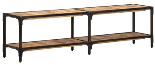 Hoopleep TV-Schrank 150x30x41 cm, Massivholz Mango, Antik-Stil, robuster pulverbeschichteter Eisenrahmen, für Wohnzimmer