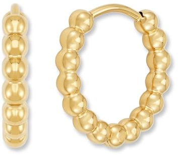 Creolen Edelstahl Damen | Kreolen mit Kugeln (15 mm) | Mini Hoop Ohrringe in 18K Gold, Roségold oder Silber | Wasserfest & Hypoallergen