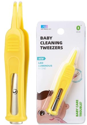 Pince à nez pour bébé, pince à nez, pince à nez en plastique pour nettoyage nasal, pince à épiler avec lumière LED, soin du bébé, tête ronde, nez d'oreille pour bébé, nettoyeur de nombril, clip