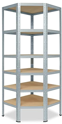 shelfplaza® 200x70x45cm HOME Eckregal Schwerlast verzinkt/Metallregal Eckregal stehend 6 Böden je 145kg Tragkraft/Corner Shelf Schwerlastregal Ecke/Steckregal Schwerlastregal Eckregal