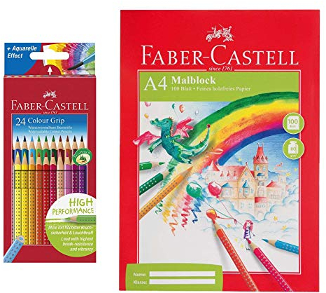 Faber-Castell 112424 - Farbstift Colour Grip Kartonetui 24er + 100 Blatt Zeichenblock