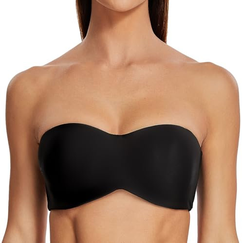 MELENECA Damen Trägerloser BH - Bügel,Ohne Einlagen,Große Größe Minimizer Bandeau BH Schwarz 90C