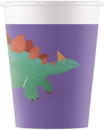 Procos Partyware Eco-Friendly Dinosaur Roar Compostable Paper Cups 200ml 8Ct