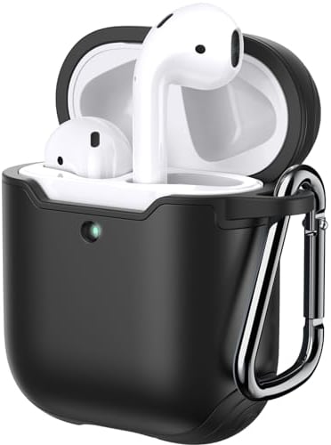JETech Hülle für AirPods (1. & 2. Generation), PC und TPU, Schutzhülle mit Schlüsselanhänger (Schwarz)