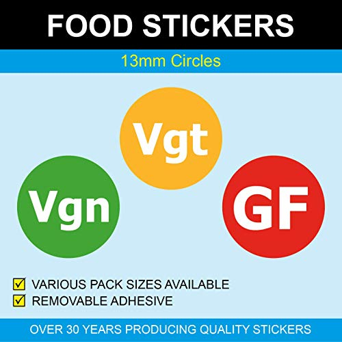 13mm - Essen Aufkleber/Etiketten - Vgt Vegetarisch/VGN Vegan/Gf Gluten Gratis, 5000, Vgt - Vegetarisch