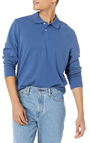 Amazon Essentials Men's Slim-Fit Long-Sleeve Pique Polo, Blue, L