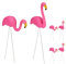 relaxdays 6 x Flamingo Figur, niedliche Gartendeko, tropisches Flair, Teichfiguren Kunststoff, Metall, Dekofigur 2 Größen, pink