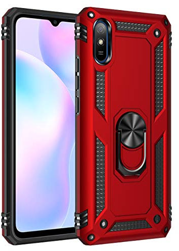 BestST Coque pour Xiaomi Redmi 9A, + HD Verre Trempé, Etui Housse de Protection Antichoc Durable Résistante 2 en 1 Hybride PC TPU Étui Téléphone pour Xiaomi Redmi 9A,Rouge