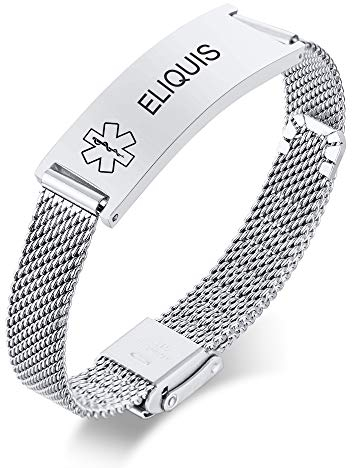 VNOX Medizinische Notfall-Armbänder für Männer und Frauen, Kinder, mit kostenloser Gravur, verstellbar, Edelstahl-Mesh-Notfall-Armband, 8.2 inches, Edelstahl, Kein Edelstein