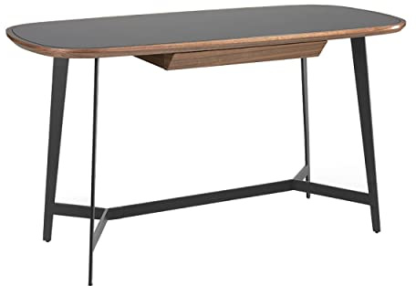 Angel Cerdá - Schreibtisch aus Nussbaum und schwarzem Glas - Moderner Bürotisch mit Soft-Closing-Schublade - Arbeitstisch mit schwarzen Epoxy-Stahlbeinen - 140 x 72 x 76 cm