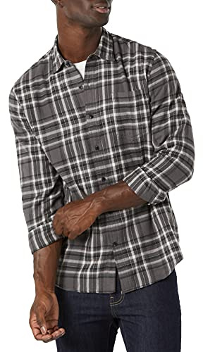 Amazon Essentials Chemise en flanelle à manches longues Homme, Gris Écossais, XL