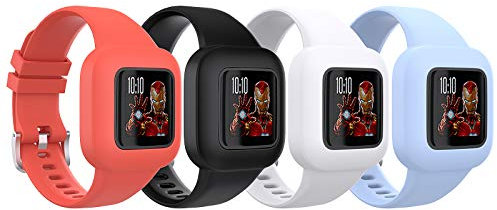 TiMOVO Kinder Uhrarmband Kompatibel mit Garmin Vivofit jr 3 4 Stück Weiche Silikon Ersatzband Verstellbare Uhrenarmband Sportarmband für Junge Mädchen - Red & Black & White & Cornflower Blue