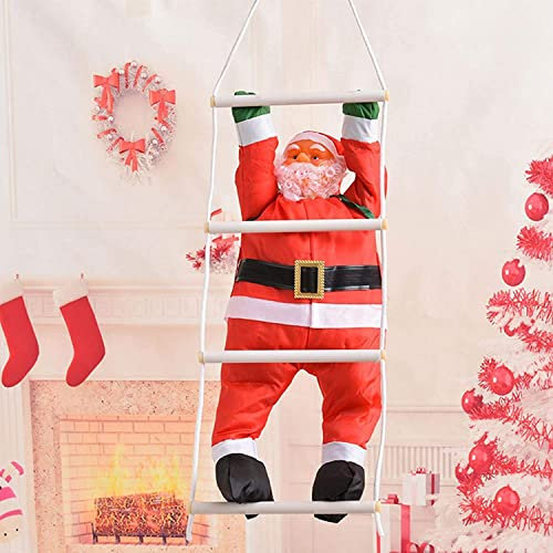 ISDI - Decorazione con Babbo Natale su scala, per interni ed esterni, per finestre e alberi di Natale, 90 cm