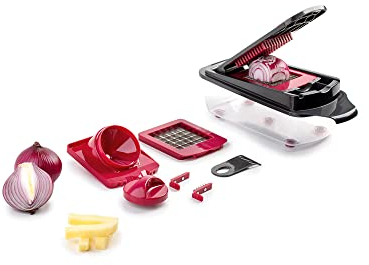 Jata HMAQ4504 - Cortador Verdura, Cortador de Patatas, Cortador de Fruta con Contenedor, 2 Cuchillas Acero Inoxidable, Accesorios con 5 cortes diferentes, Libre de BPA